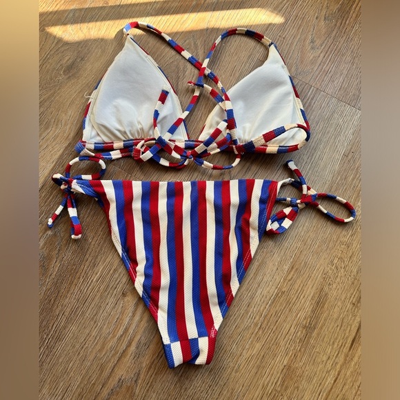 Red, white and blue stripe bikini set, shade and shore, size small - Picture 4 of 4
